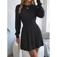thumbnail image 4 of Women'S Fall Long Sleeve Mock Neck Sweater Dress Casual Loose Ribbed Knit Mini Short Pullover Dresses Black XL, 4 of 8