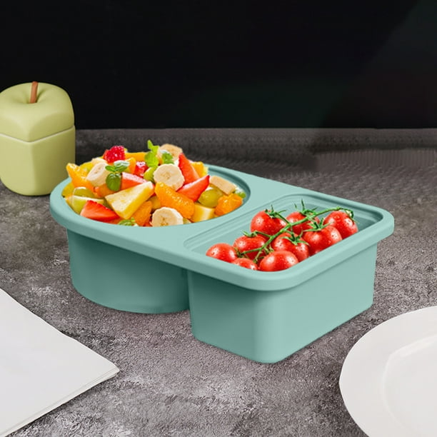 Contenedor de Salsa de Doble Compartimento de Silicona, Dispensador Portátil de Grado Alimenticio con Tapa, Caja de Almacenamiento de Aperitivos Antifugas 15x9.8x4.2cm, Múltiples Colores