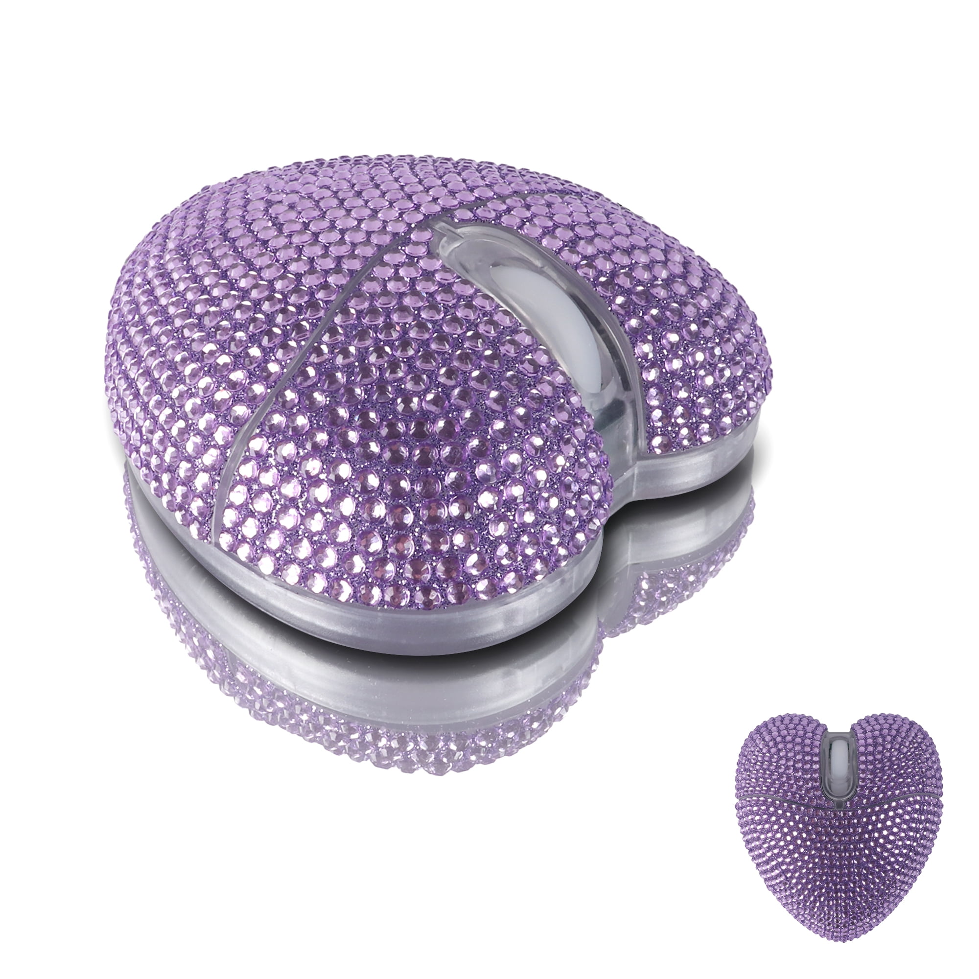 Dpisuuk Wireless Mouse Bluetooth Cute Bling Crystal Rhinestone Purple Heart Shape Computer Mice with LED Light 2.4GHz & Bluetooth Rechargeable USB Cordless Mouse for Laptop PC Tablet Gift