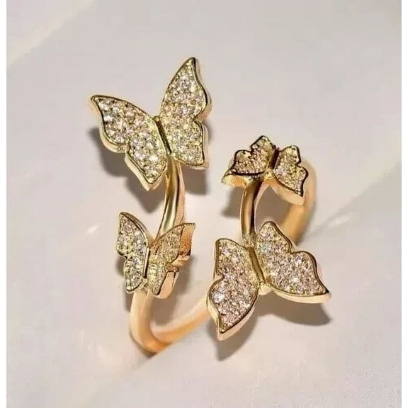 2Ct Round Cut Simulated Diamond Women's Butterfly Engagement Ring 14K Yellow Gold Plated Silver For Her