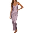 thumbnail image 2 of EliteGoogv Womens Satin Dresses V Neck Spaghetti Strap Maxi Dresses For Women Slim Straight Fit Summer Dresses Vacation Wedding Guest Dresses Purple, 2 of 4