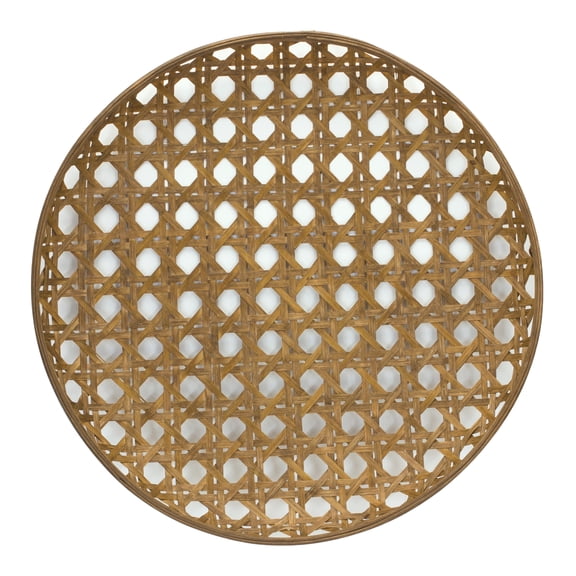 Melrose Large Round Geometric Woven Bamboo Tray - 26" - Brown