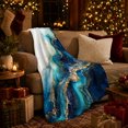 thumbnail image 3 of YShenghong Blue Turquoise And Gold Flowing Abstract Forms Printed Flannel Blanket, 3 of 7