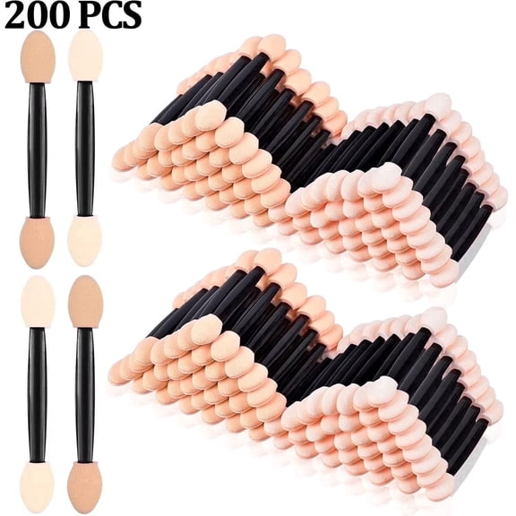 200Pcs Sponge Eyeshadow Applicators, Double Sided Eyeshadow Brush with Box, Black Makeup Applicators