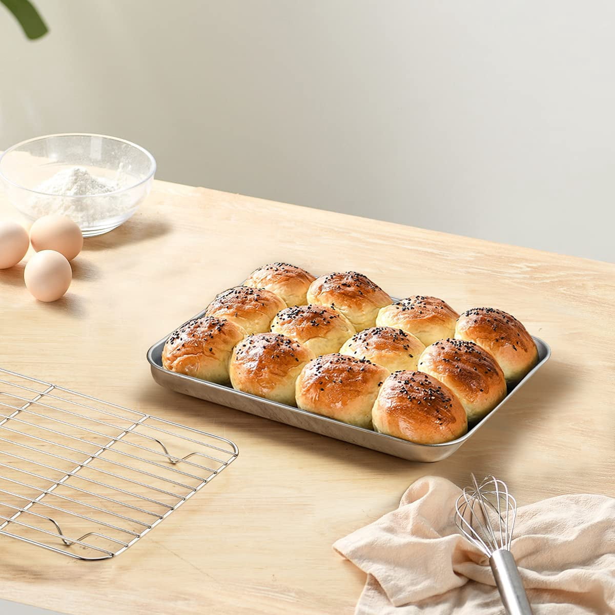 Casewin Stainless Steel Baking Sheet with Rack Set Tray Cookie Sheet & Oven Pan 10.23*7.87*0.98 inch, Non Toxic & Healthy, Rust Free & Less Stick, Thick & Sturdy, Easy Clean & Dishwasher Safe