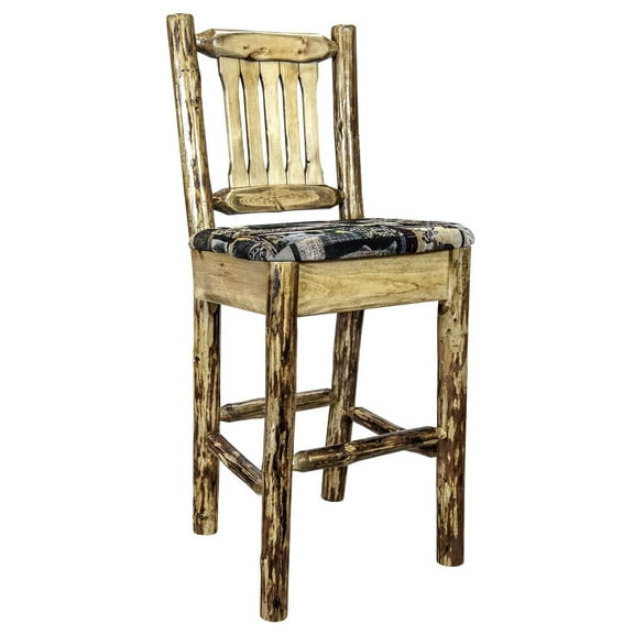 Glacier Country Collection Barstool w/ Back, Upholstered Seat, Woodland Pattern