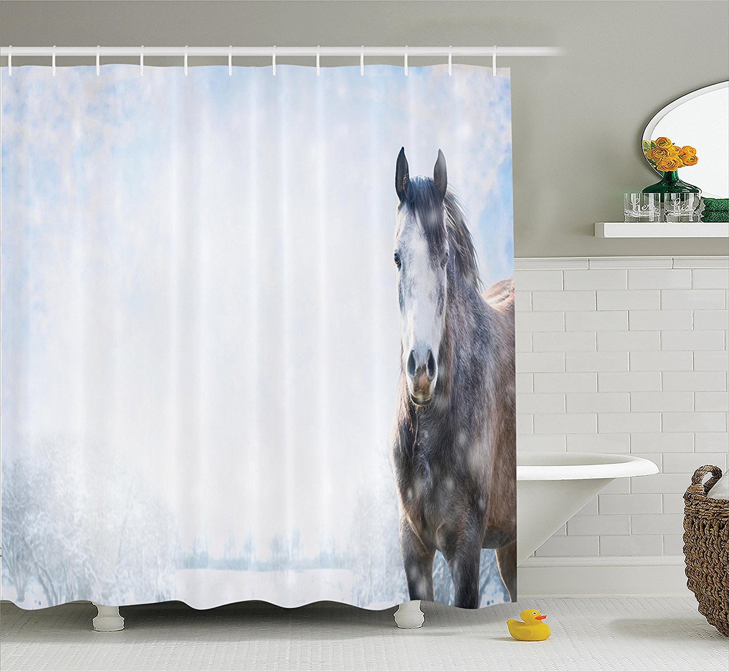 Horse Race Fabric Shower Curtain Set Polyester Curtains Bathroom Accessories New 