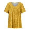 thumbnail image 4 of Gvdentm Plus Size Blouse for Women Fashion Casual Solid Color Printing V-Neck Short Sleeve Ruched Tunic Tee Summer T-Shirt Tops on(Yellow,S), 4 of 5