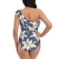 thumbnail image 6 of Yiaed Lilies Flowers Print Women One Piece Swimsuits Tummy Control One Shoulder Bathing Suits Pattern Ruffle Swimwear-Medium, 6 of 8