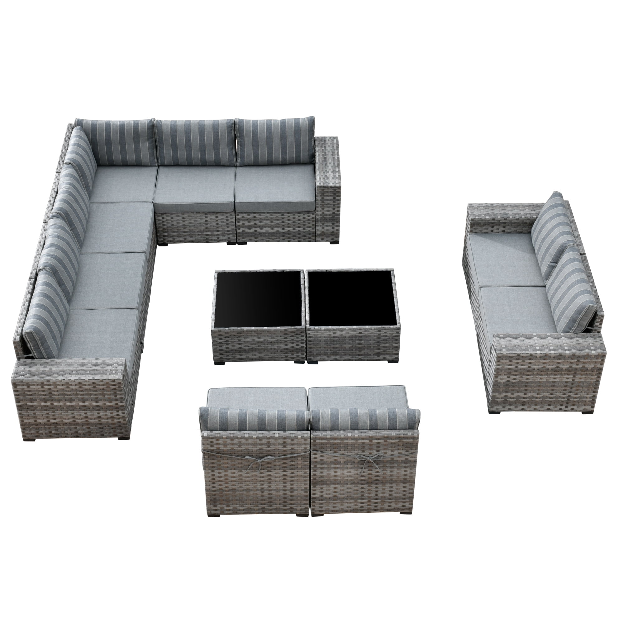 Ovios 12 Pieces Outdoor Furniture All Weather Wicker Patio Conversation Sectional Sofa Set with Side Table for Garden Backyard
