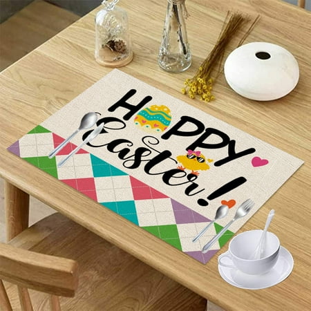 

Cute Rabbit Easter Bunny Placemats Birds Flowers Butterfly Table Mats Non-Slip Washable Heat Resistant Place Mats for Kitchen Dining Decor Tray Mat 12 X 18 Set of 4