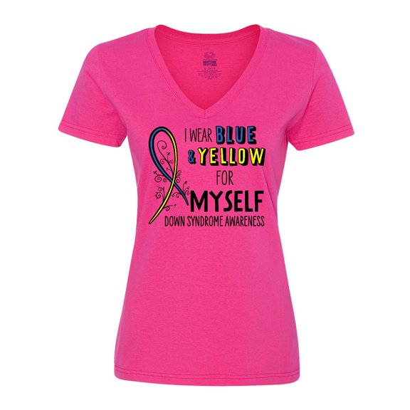 Inktastic I Wear Blue and Yellow for Myself- Down Syndrome awareness Women's V-Neck T-Shirt