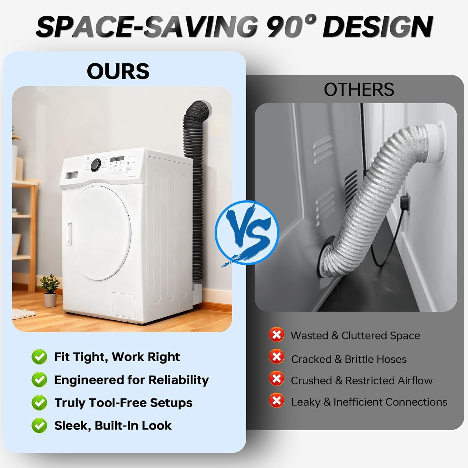 8FT Dryer Vent Hose for Tight Space, Indoor Dryer Hose Vent Kit with 6-Layer Duct Hose, 90 Degree Dryer Vent Elbow with Rubber Seal Connectors,Heat Resistant Dryer Exhaust Pipe,Easy Installation