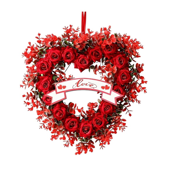 Floral Wreath Decoration Heart Shaped Wreath Valentine'S Day Wreath for Front Door Wedding Anniversary Wall Decor Valentine Cedar Garland Valentine Garland