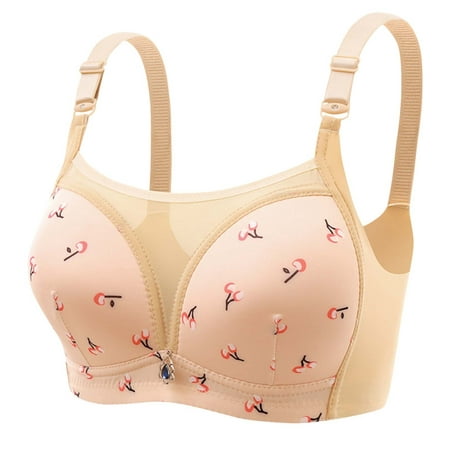 

REORIAFEE Sports Comfy Bra for Seniors Comfortable Bra for Older Women Plus Size Embroidered Comfortable Breathable Bra Wireless Underwear Beige XL