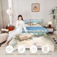 thumbnail image 3 of Castle Fairy Soft Watercolor Beach Chair Queen Comforter Set 3 Pieces,Umbrella Seashell Palm Summer Print Comforter Sets Queen,Cream Sky,Grey Reversible,1 Comforter and 2 Pillowcases, 3 of 6