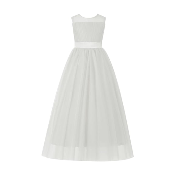 Lvshlubb Little Girl Dresses Trendy Sleeveless Princess Dress for Performance Elegant Crewneck Long Dresses with Bowknot Size 1-13