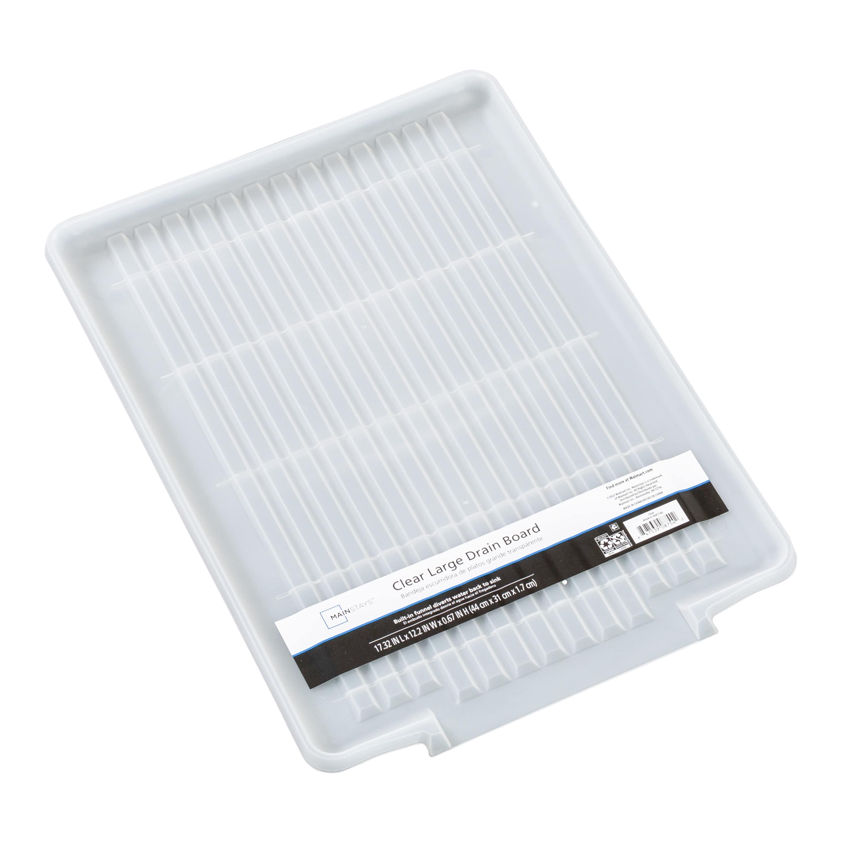 Mainstays Large Clear Plastic Dish Drying Drain Board, Kitchen Sink Dish Drainer Tray for Countertop Drying