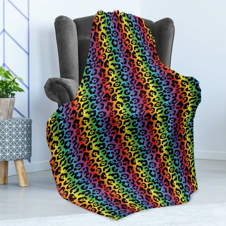 Leopard Print Soft Flannel Fleece Throw Blanket Modernized Panther Leo Skin Wild Big Cats in Gradient Rainbow Tones Print Cozy Plush for Indoor and