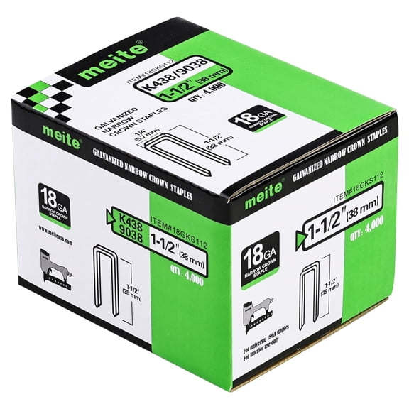 MEITE 18GA 1/4" Narrow Crown Galvanized Staples, 1-1/2" Length for Upholstery 4,000 Pcs/Box(2 Boxes)