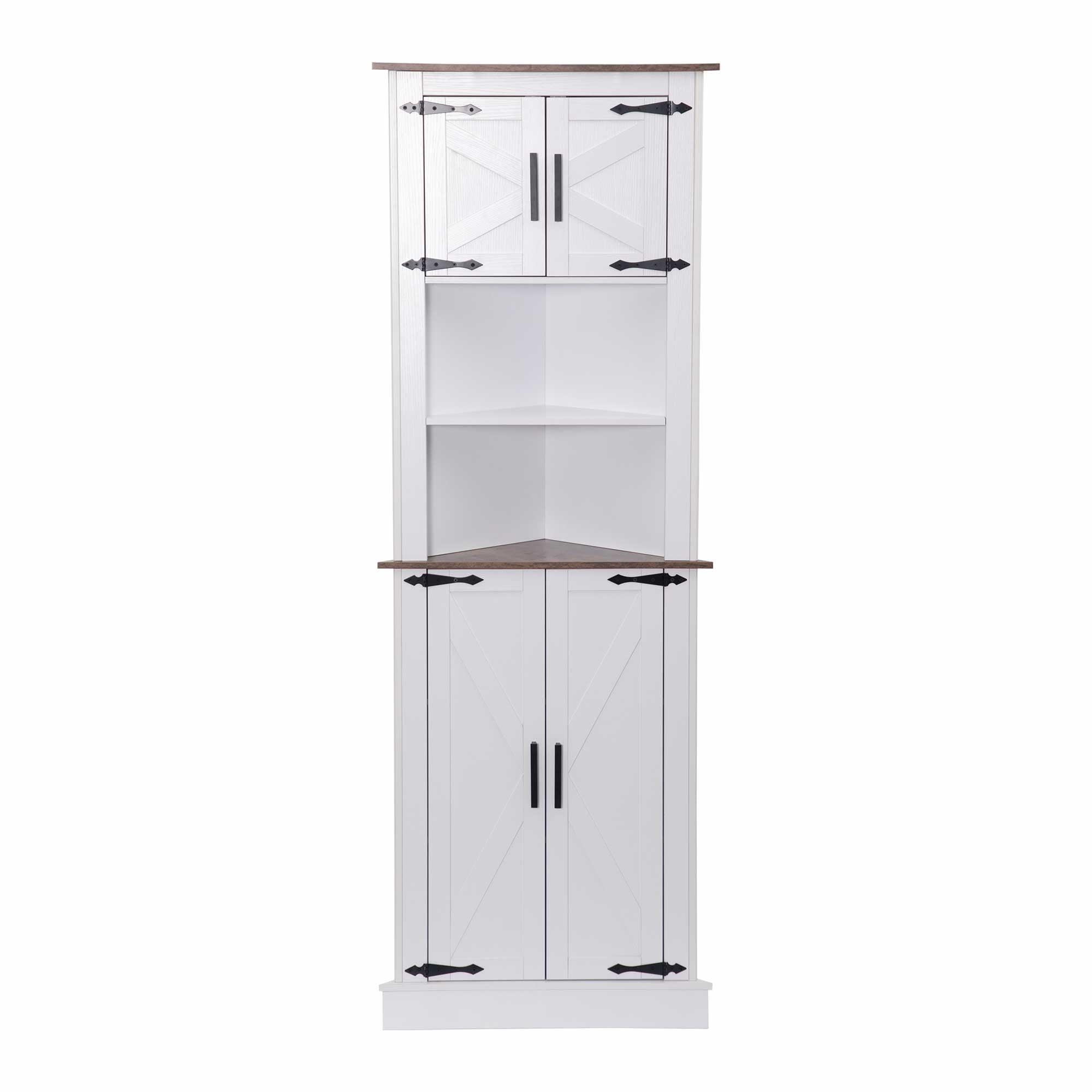LAUSAINT HOME 67.7'' Tall Corner Cabinet, Corner Storage Cabinet with Barn Door Design & Adjustable Shelves, White