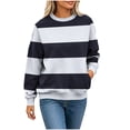 thumbnail image 6 of Karymi Tops for Women Trendy Two-Tone Wide Horizontal Stripe Crew Neck Sweatshirt, Long Sleeve Non-Hooded Pullover Top, Block Color Sweatshirt with Side Pockets Womens Tops, 6 of 7