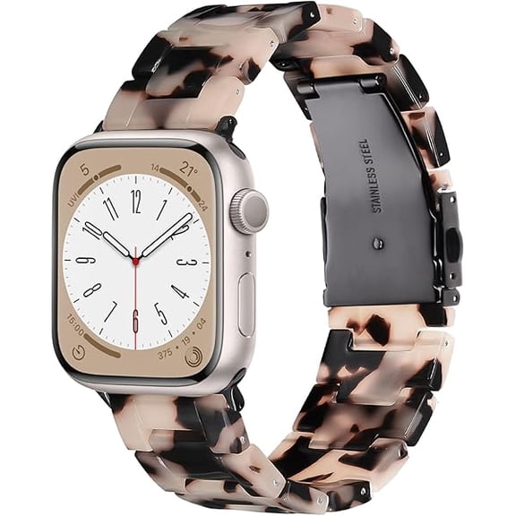 Resin Watch Band Compatible with Apple Watch Band for Women 38mm 40mm 41mm 42mm Tortoise Fashion Lightweight Bracelet Strap for iWatch Series 11/10/9/8/7/6/5/4/3/2/1/SE3 (Black Floral)