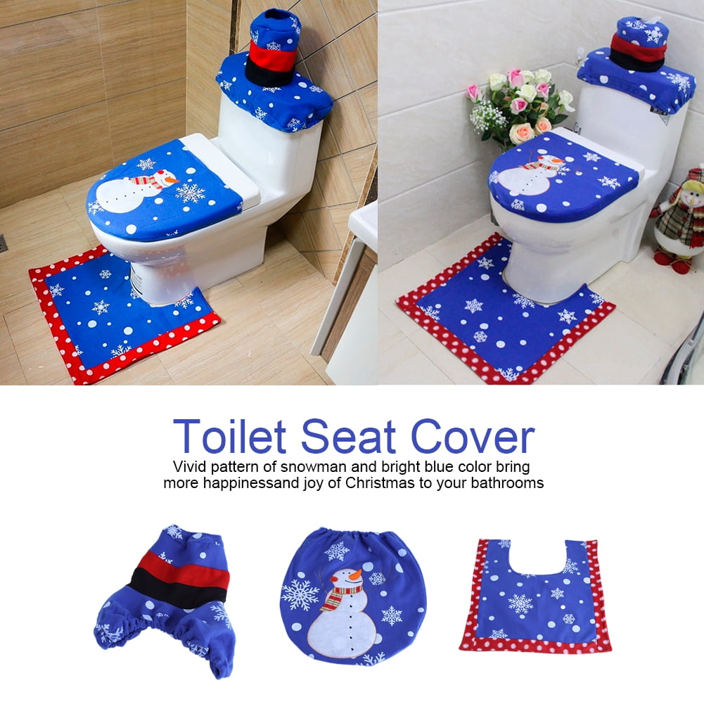 3pcs Lovely Toilet Seat Cover Set Snowman