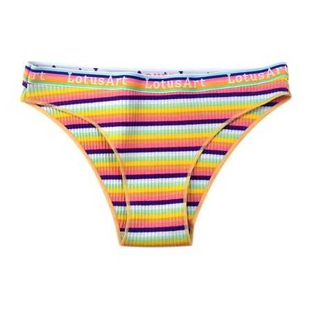 

Women’s Plus Size Underwear Ladies Sexy Low Waisted Panties Soft Full Breathable Thread Colorful Stripes Brief For Women 5-Pack