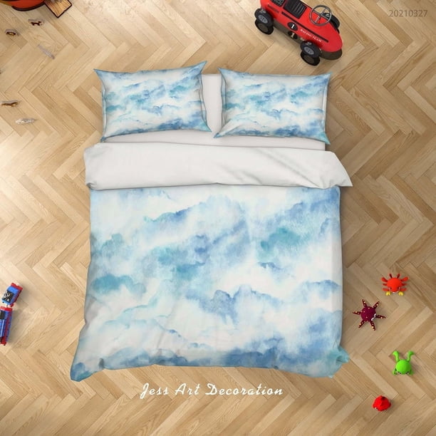 3D Acuarela Azul Cielo Nube Funda de edredón Set Ropa de Cama Set Funda Nórdica