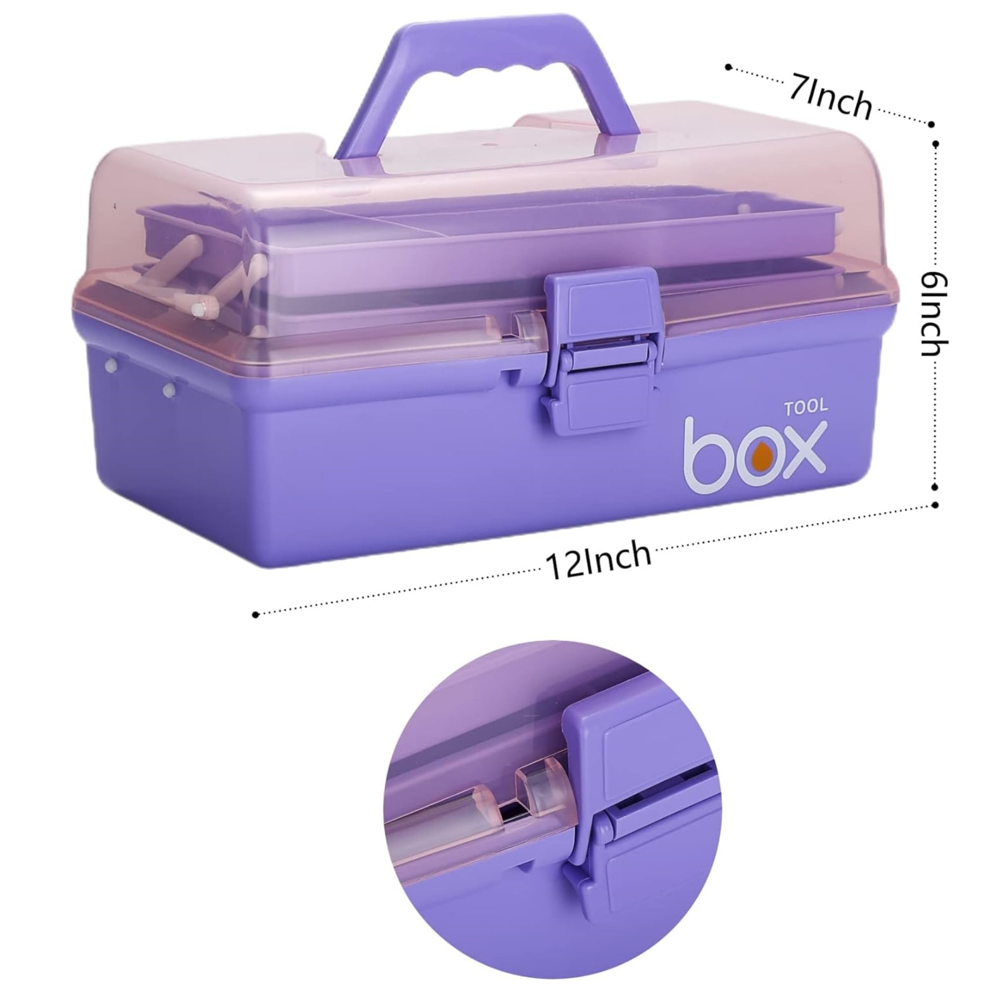 Kinsorcai 2PCS 12'' Three-Layer Clear Plastic Storage Box/Tool Box, Multipurpose Organizer and Portable Handled Storage Case for Art Craft and Cosmetic (Purple)