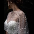 thumbnail image 3 of TINYSOME Womens Vintage Full Tulle Pearl Beads Cape Wrap Around Neck Shawl Solid Color Summer Elegant Bridal Capelet Bolero, 3 of 6