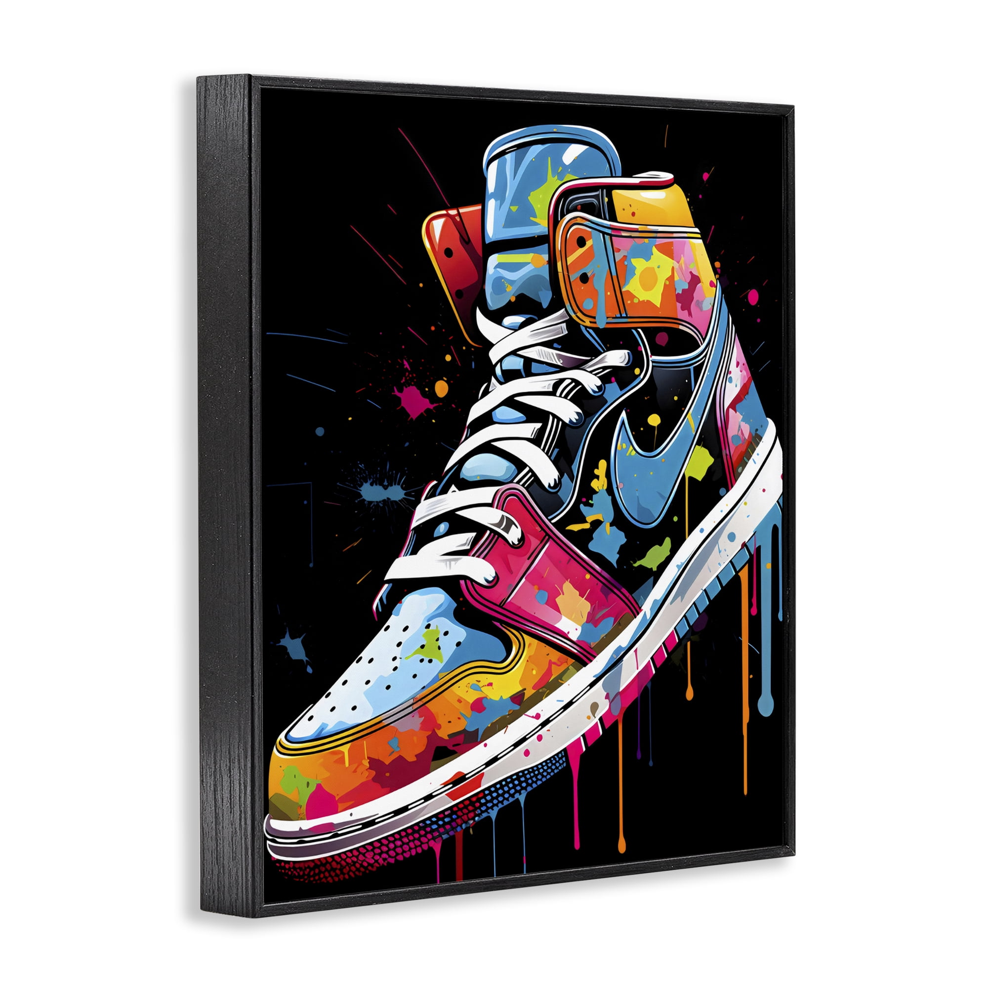 Stupell Industries Paint Drip High Top Sneakers Black Framed Giclee Art, design by Creative Studio