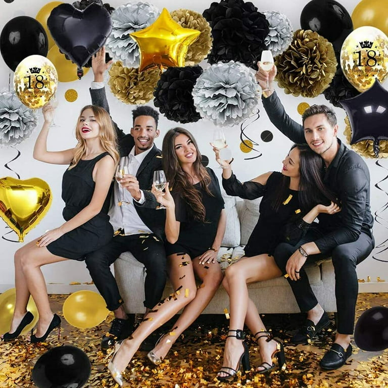 MMTX 18th Birthday Decorations, Black and Gold Balloons for Men and Women 18th  Birthday with 18th Happy Birthday Banner, Confetti Balloons for 18th  Birthday Decorations - Walmart.com
