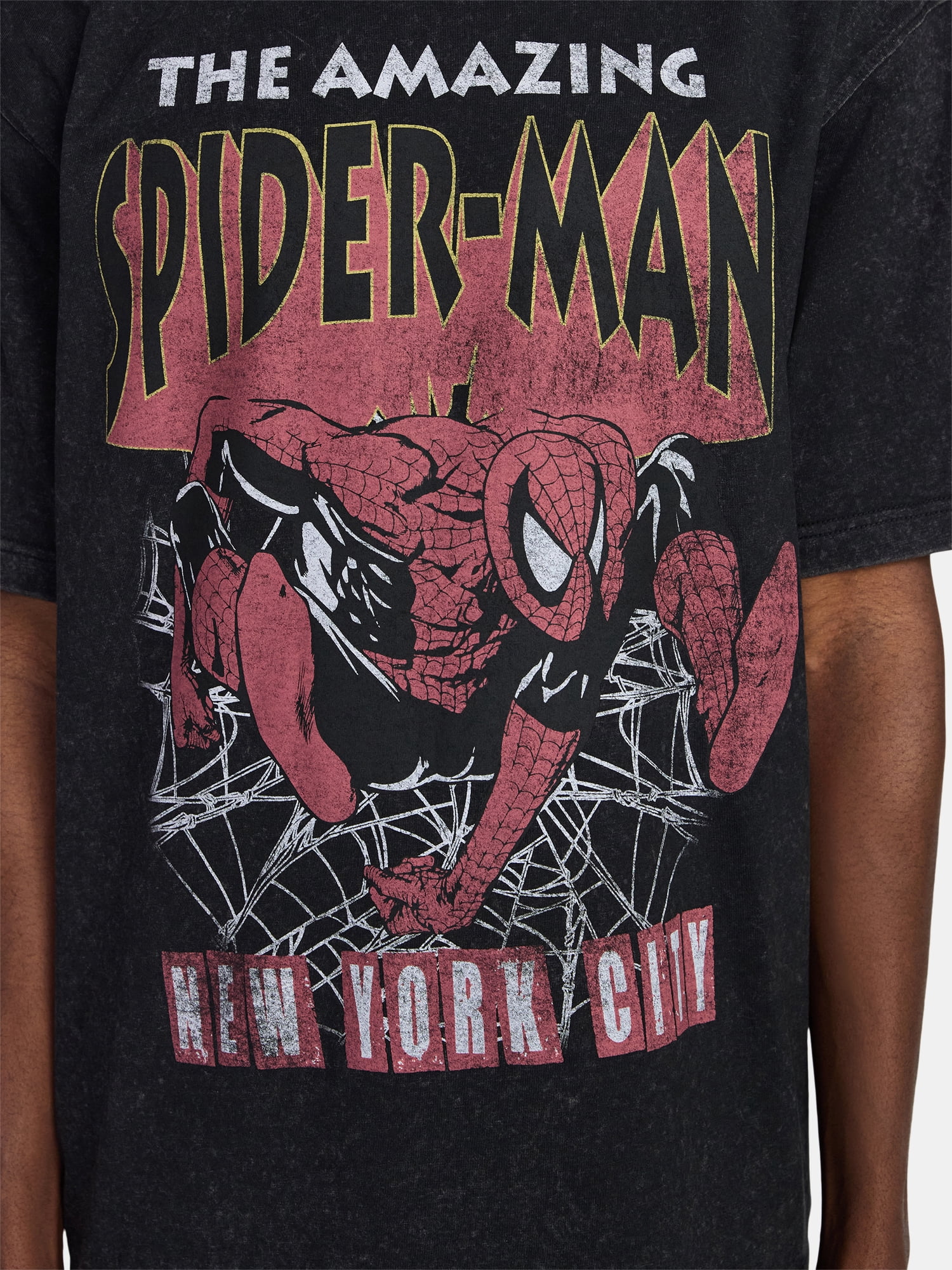 Spider-Man Men’s Oversized Front and Back Graphic T-Shirt with Short Sleeves, Sizes S-3XL