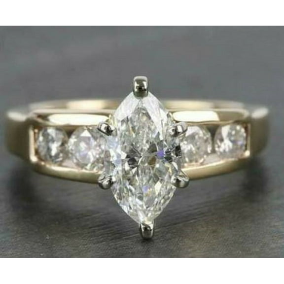 Sparkle Jewels Marquise Cut Cubic Zirconia Women's Channel Set Engagement Ring 14K Yellow Gold Finish Silver