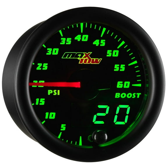 MaxTow | Black & Green Double Vision Series 60 PSI Boost Gauge for Trucks