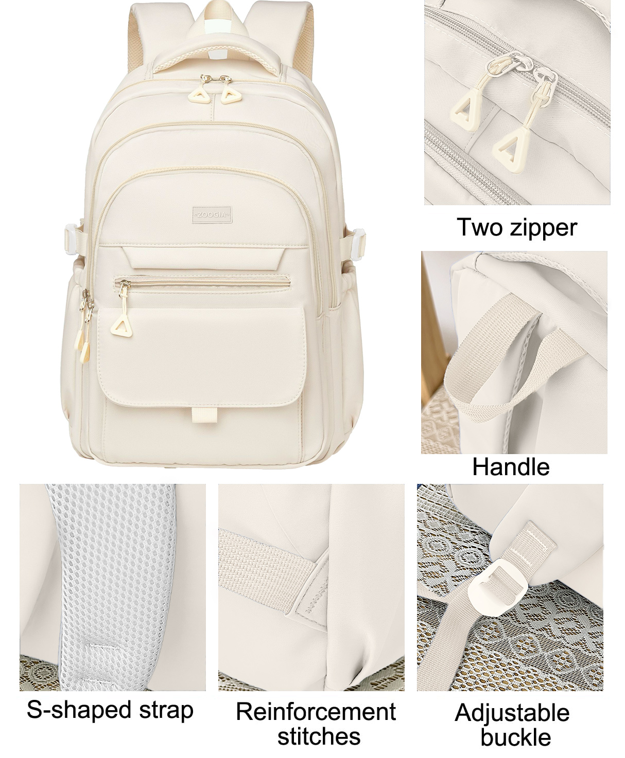 DAKIMOE School Backpack, Beige photo 7