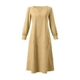 thumbnail image 4 of Women’s Cotton Linen Maxi Dress Long Sleeve Loose Casual V Neck Summer Beach Dress with Pockets, 4 of 4