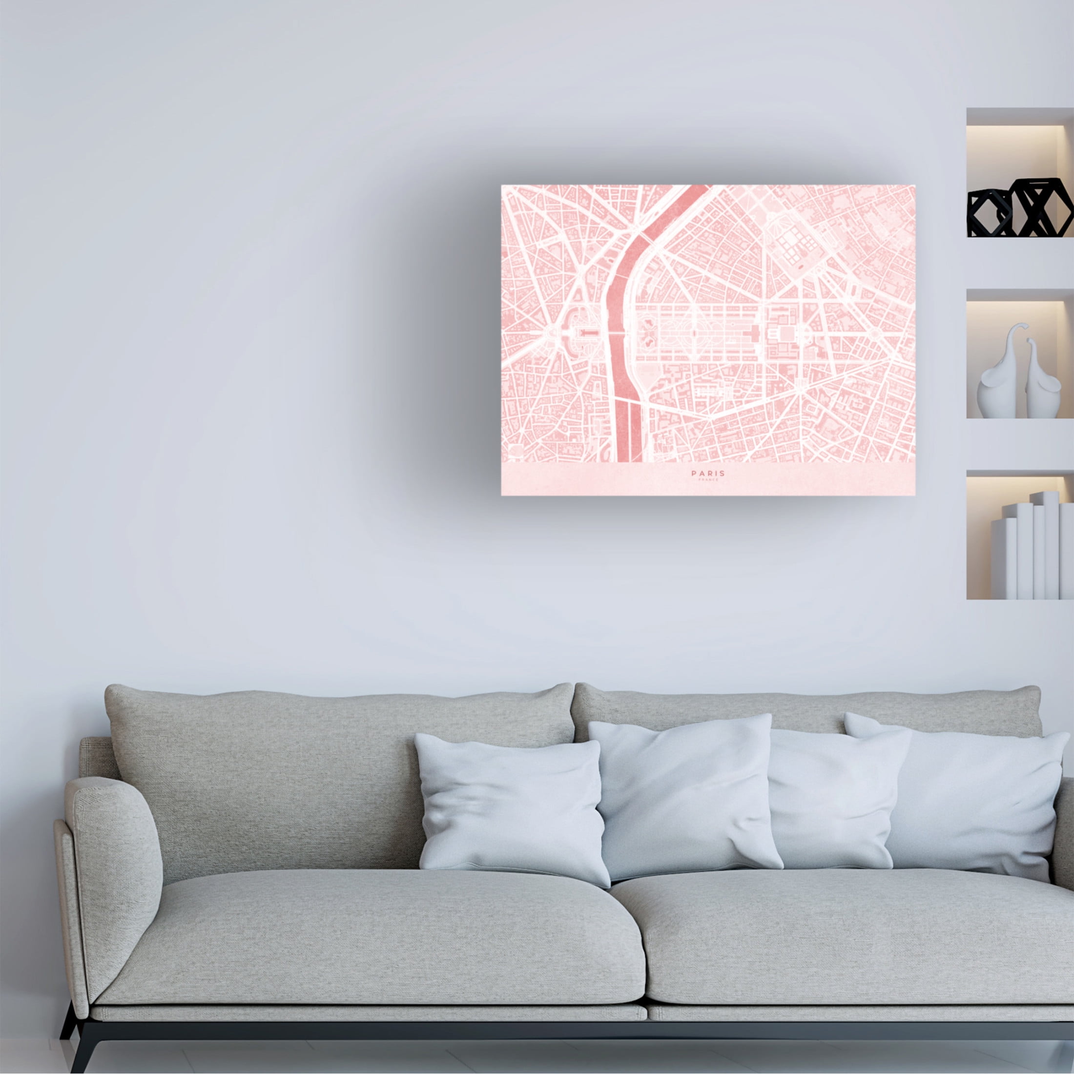 Canvas Wall Art - blursbyai 'Pink Distressed Map Of Paris II' Wall Art for Living Room, Bedroom, or Office Décor by Trademark Fine Art - 19 x 14 Inches