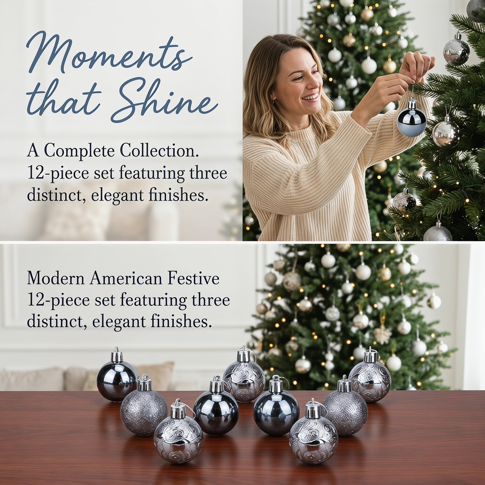Unique Bargains 12Pcs Christmas Tree Ornaments Hanging Baubles Shatterproof Black 1.6"