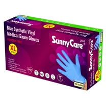 100/Box #7304 SunnyCare Blue Vinyl Synthetic Exam Gloves, (Nitrile Latex Powder Free) - Size: X-Large