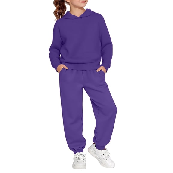 GiLiling Boys Girls School Sweatsuits Set, Athletic 2-Piece Outfit, Preppy Hoodie and Sweatpants, Plain Tracksuit Clothing Sets (Dark Purple, 6-7 Years)
