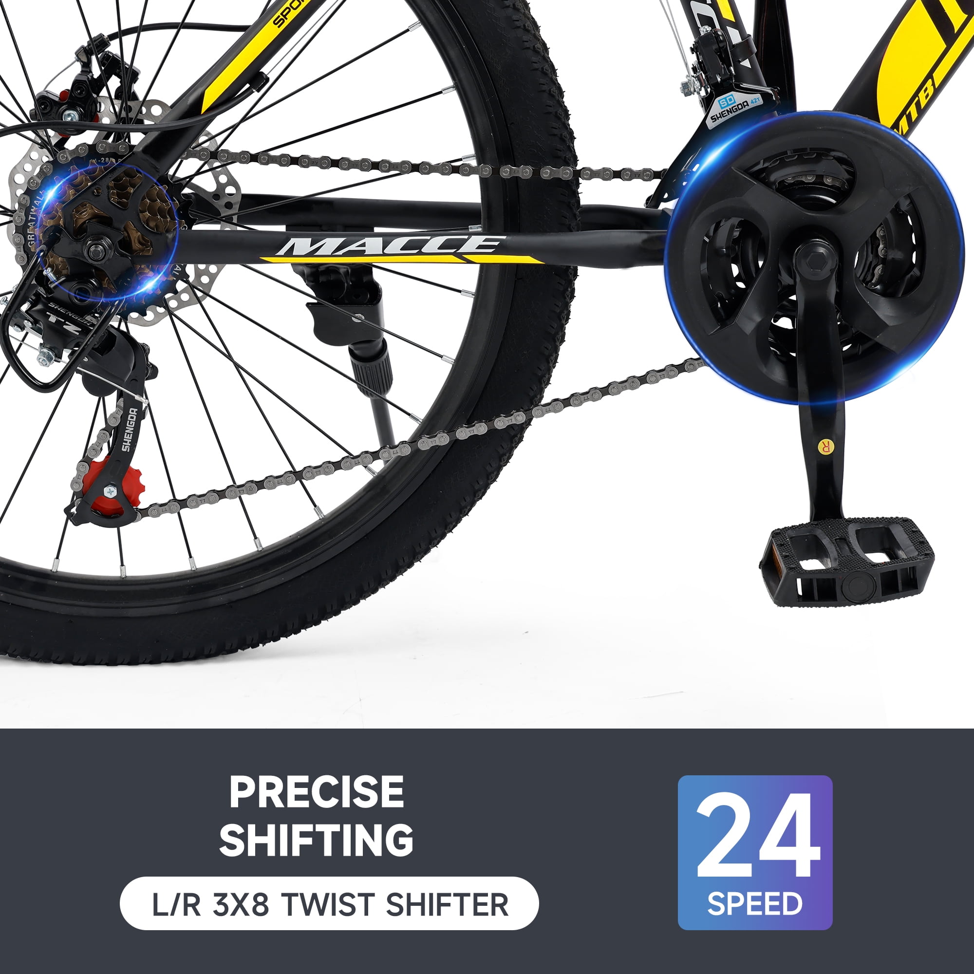 Mountain Bike, 24 Speeds with Disc Brakes High-Carbon Steel Frame Mens Womens Mountain Bike, 24 26 27.5 Inch Front Suspension MTB Bicycle for Adult & Teenagers