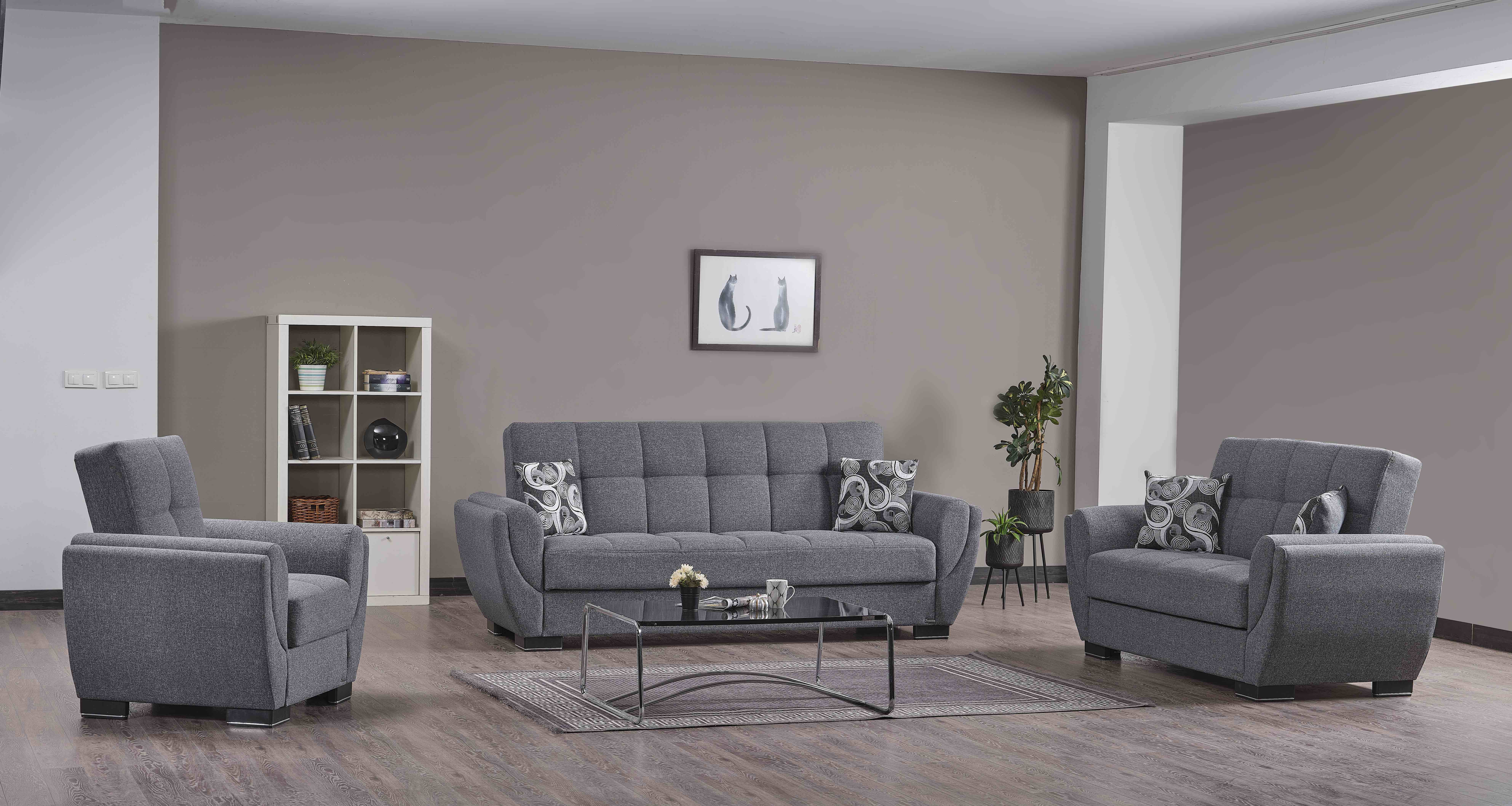 Ottomanson Convertible Accent Armchair with Hidden Storage & Rounded Arms, Firm Comfort Seating, Gray