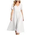 thumbnail image 2 of ClodeEU Women's V Neck Short Sleeve Linen Blend Midi Dress,Casual Tunic Flowy Dress White,Women's Plus XXL, 2 of 8