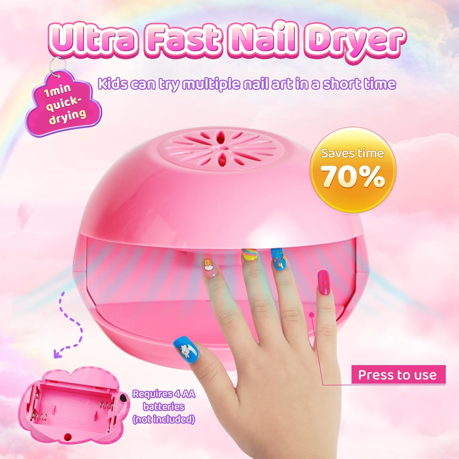 Kids Nail Polish Kit with Nail Dryer, 69PCs Nail Art Makeup Toy Set for Kids, Birthday Presents for 7 8 9 10 11 12 Year Old Kids Party Cosmetic, Nails Pen Manicure Toddler Stuff