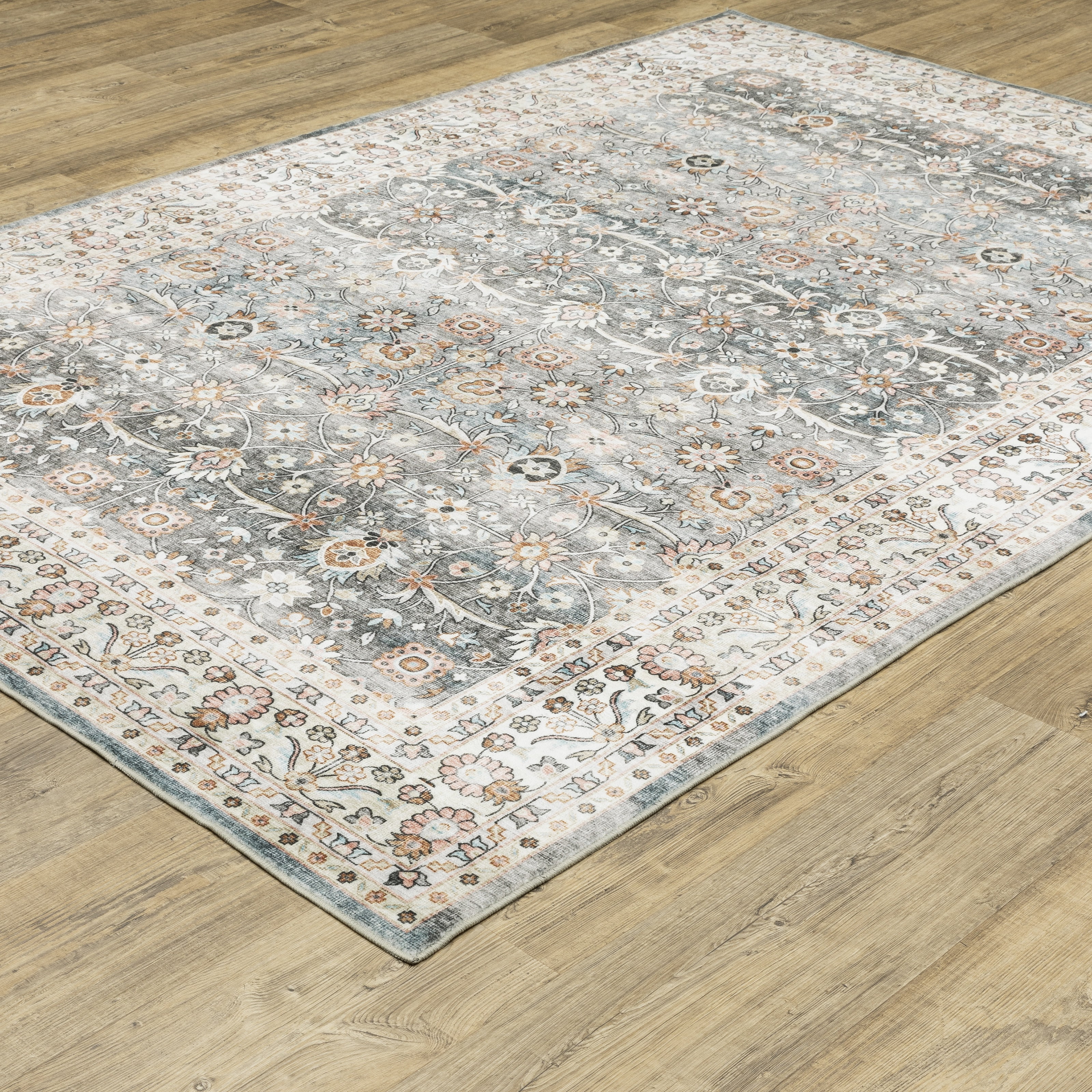 Avalon Home Sebastian Vintage Bordered Grey/ Ivory Washable Indoor Area Rug