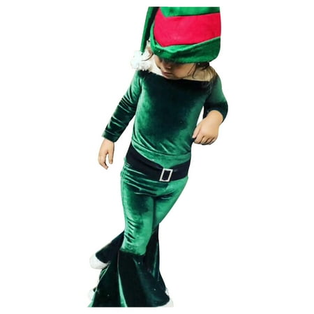 

Baby Christmas Outfit Toddler Kids Patchwork Pullover Tops Pants Hat Belt Set