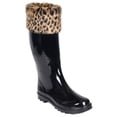 thumbnail image 1 of Forever Young  Women's Black Rubber and Leopard-print Faux Fur 14-inch Mid-calf Rain Boots, 1 of 5